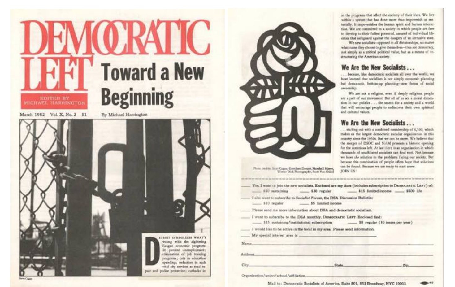 Capa da revista Democratic Left de 1982